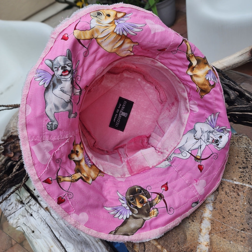 Shabby Chic Top Hat Distressed Dyed Acid-washed Denim Dog Pink Patched Upcycled - Picture 4 of 11